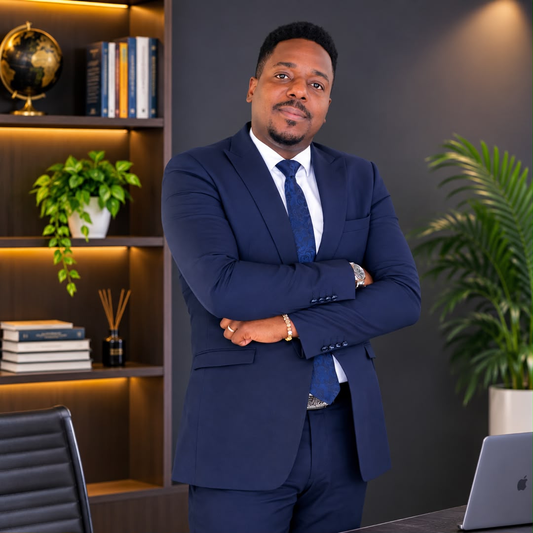Portrait of Davis Ubah, hospitality operations leader, in his office
